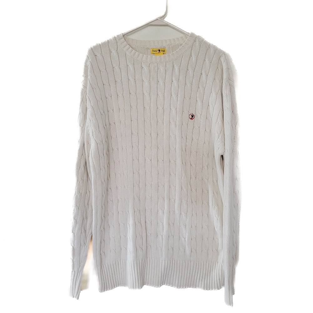 Duck Head Cable Knit Sweater White Cotton Men's Large